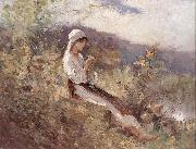 Nicolae Grigorescu Peasant Woman Sitting in the Grass oil painting reproduction